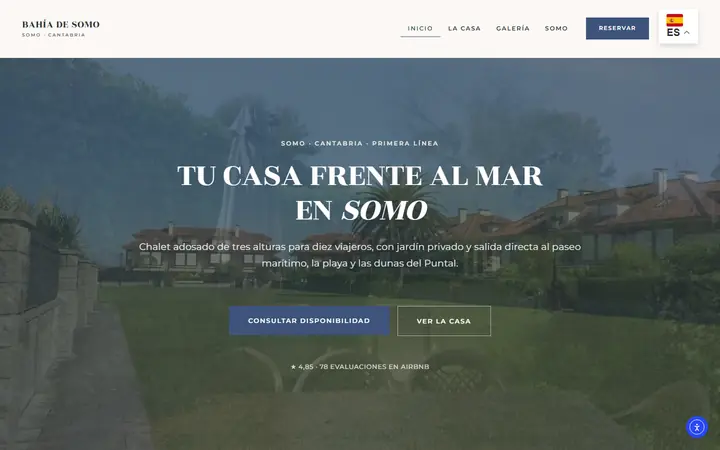 Portada de bahiadesomo.com, alojamiento