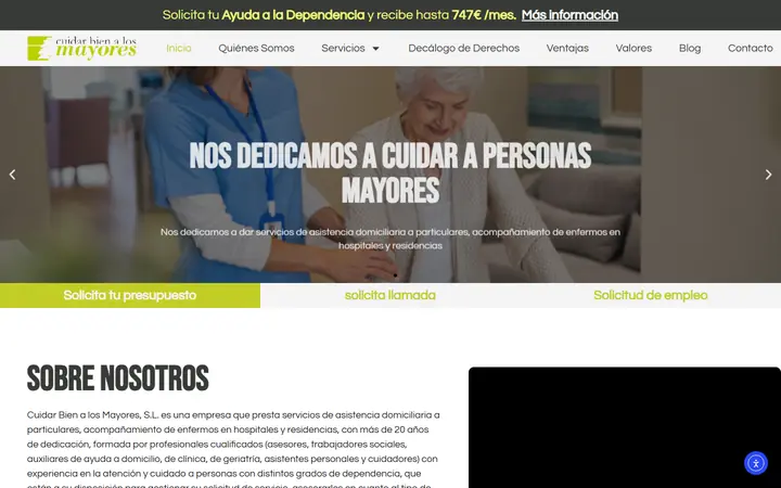 Portada de cuidarbienmayores.com, cuidado de mayores