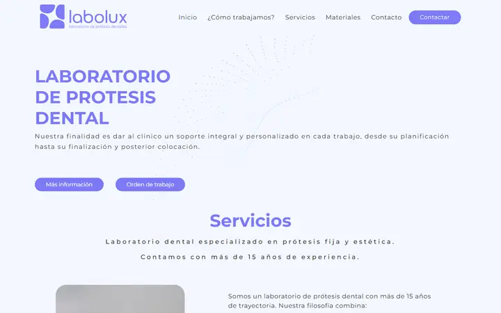 Portada de labolux.es, prótesis dental