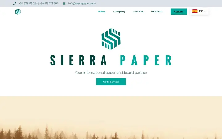 Portada de sierrapaper.com, papel y cartón