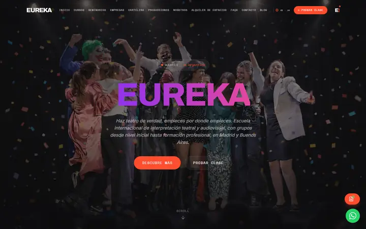 Portada de teatroeureka.com, escuela de teatro