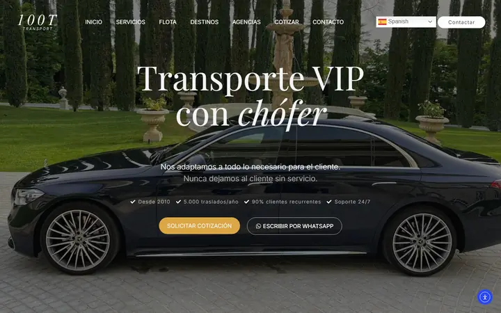 Portada de www.100transport.es, transporte con chófer
